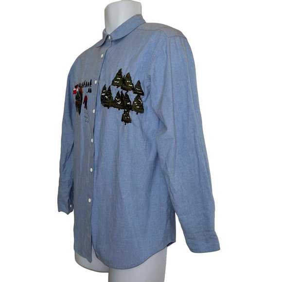 Vintage Rare Falls Creek Shirt Top Mens S Casual Christmas Holiday Dad Tree Sons - Picture 5 of 9